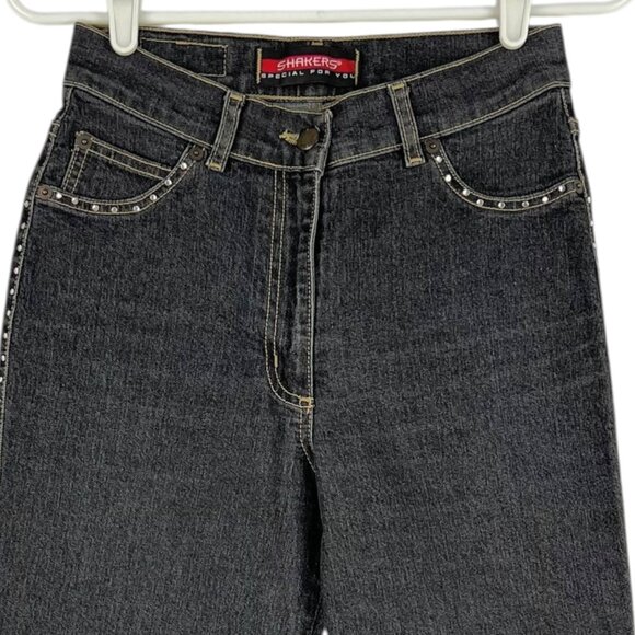 Shakers Women's Embellished Straight Stretch Black Denim Jeans Sz 29x33 Mid Rise - Picture 3 of 12
